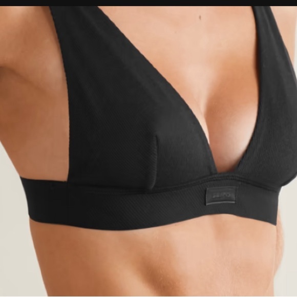 SKIMS Other - SKIMS Bra Womens L Black Plunge Bralette Wireless Comfort Bra Soft Cotton Blend
